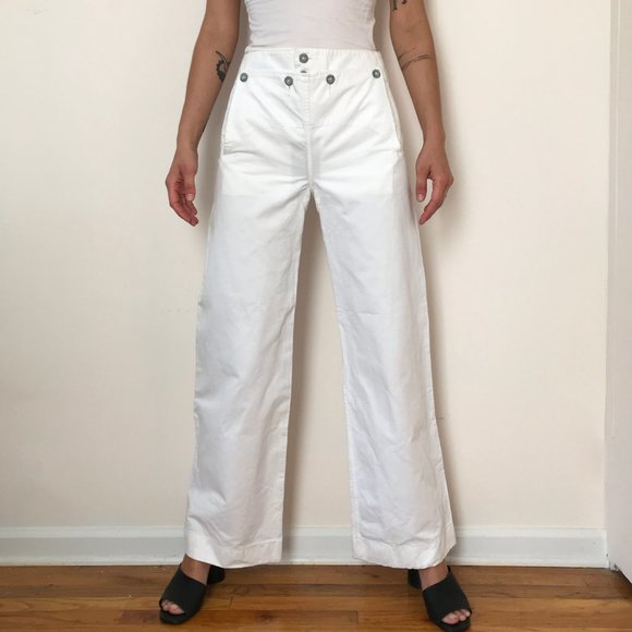 High Waisted Wide Leg White Sailor Navy Pants 28 - Picture 5 of 10